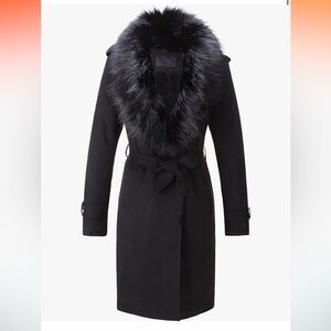 Women’s Fleece-Lined Mid-length Jacket with Detachable Fur Collar